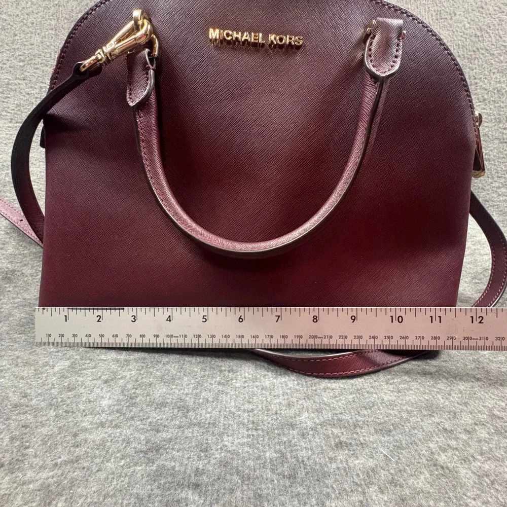 Michael Kors Burgundy Saffiano Dome Satchel Crossbody Shoulder Bag Minimalist - Picture 14 of 16